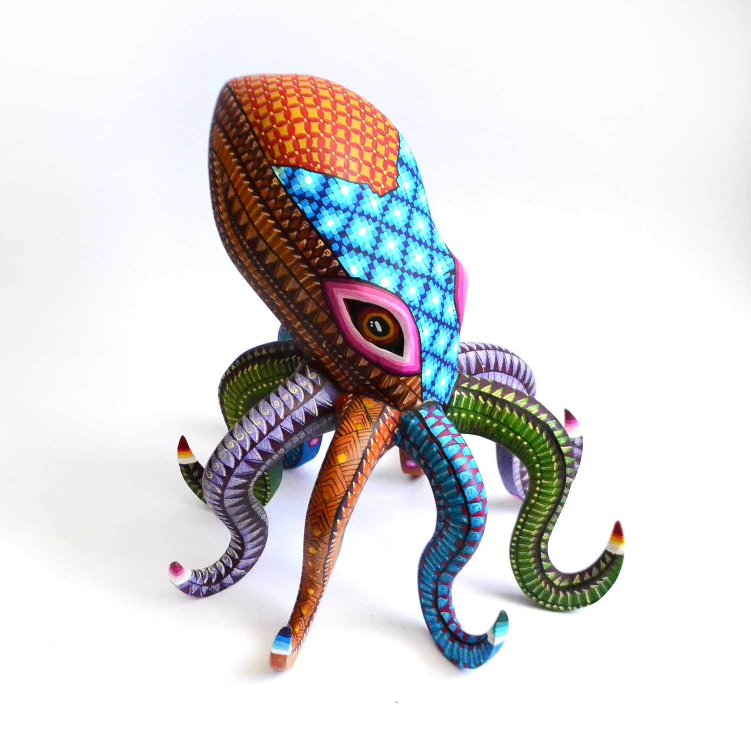 Prächtiger Tintenfisch Alebrije in Holz geschnitzt
