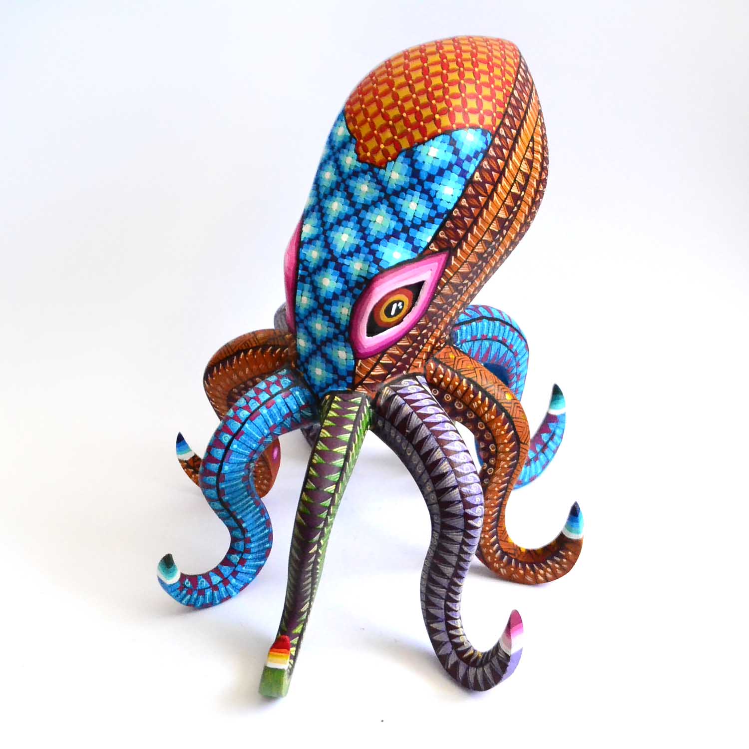 Prächtiger Tintenfisch Alebrije in Holz geschnitzt