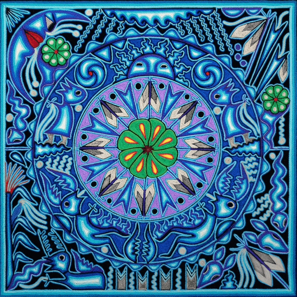 Tabla de Estambre en Arte Huichol por Norma Manjarez - Historia y Espiritualidad