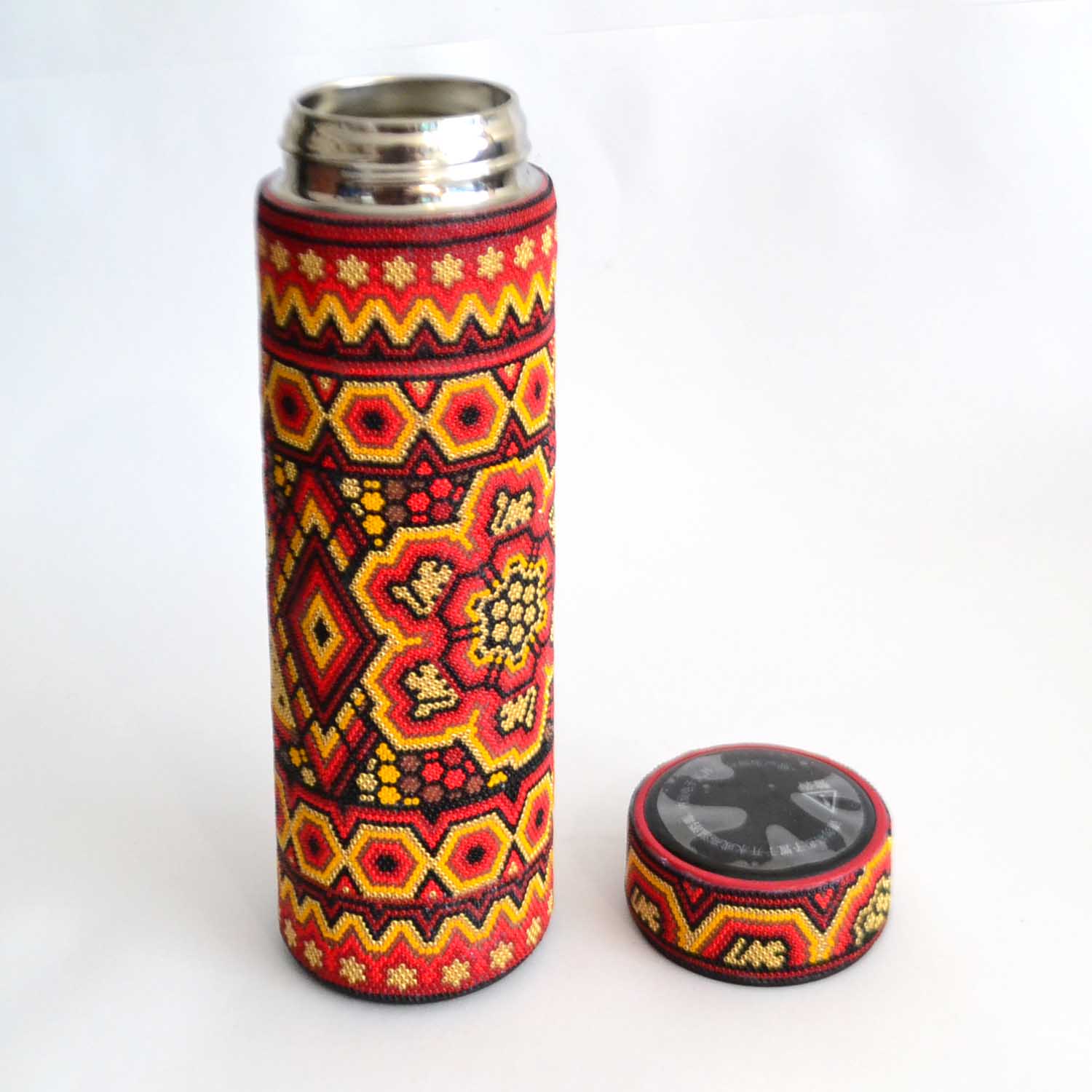 Thermos avec Art Huichol : Décoré avec Microchaquira, Unique et Exclusif
