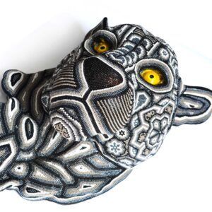 Impressive Panther Head in Huichol Art: A Mexican Masterpiece
