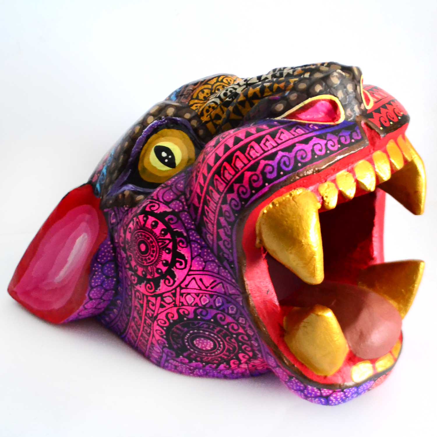 Cabeza de Jaguar Tallada en Madera de Copal - Artesanía de Oaxaca
