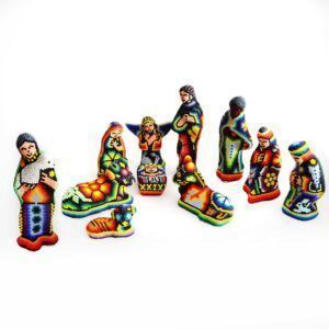 Nacimiento Huichol de 11 Piezas: Una Obra Maestra de México en Pewter y Chaquiras Multicolor