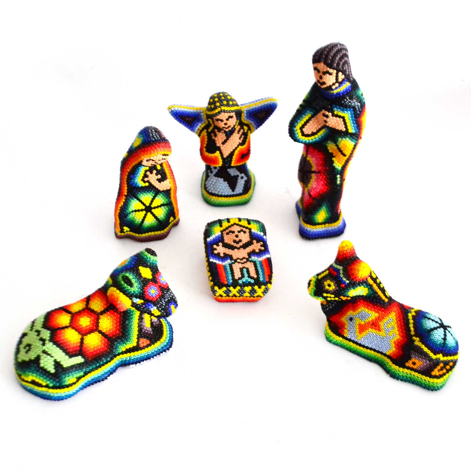 11-teilige Huichol-Krippe: Ein mexikanisches Meisterwerk aus Zinn und mehrfarbigen Perlen