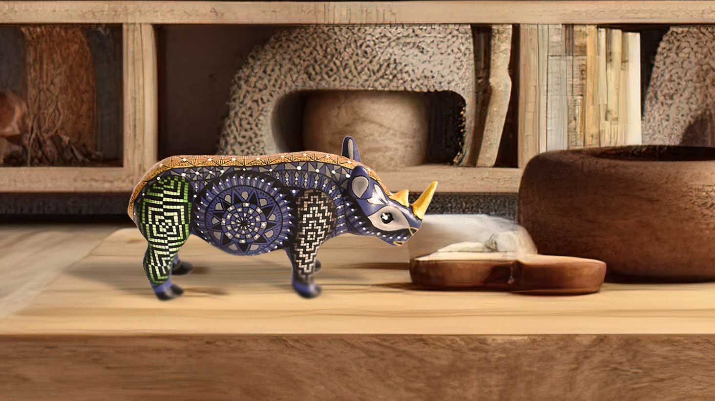 Alebrije Rhinoceros - Silent Force in Carved Wood