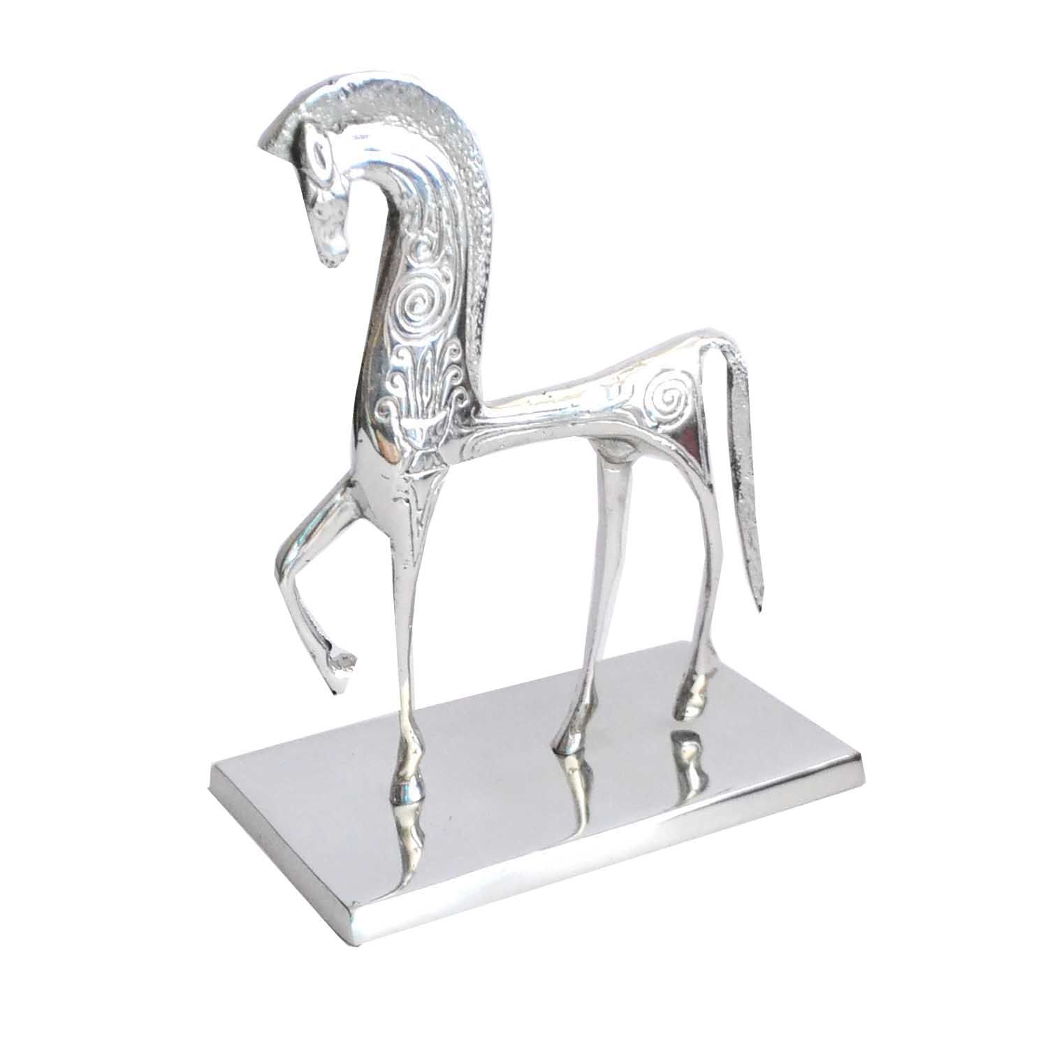 Caballo estilizado mexicano en pewter, arte ecuestre artesanal