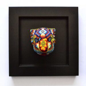 Cabeza de jaguar en marco - Arte Huichol