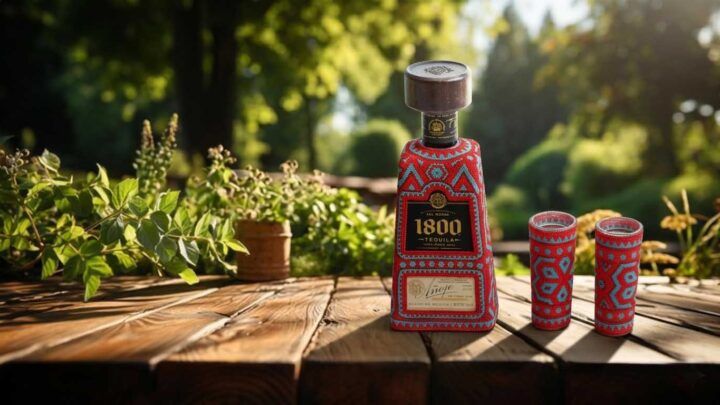 Tequila 1800 intervenido con Arte Huichol