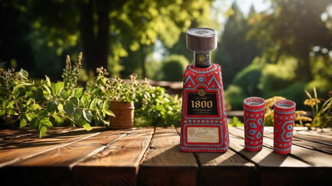 Tequila 1800 intervenido con Arte Huichol