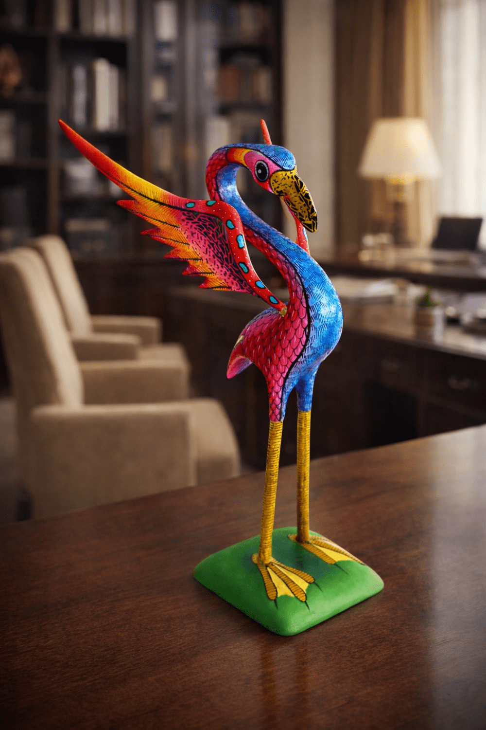 Alebrije-Reiher – Elegante Pose eines lebendig werdenden Kunstwerks