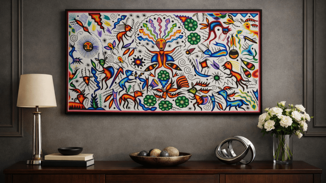 Tabla de estambre huichol en un entorno agradable